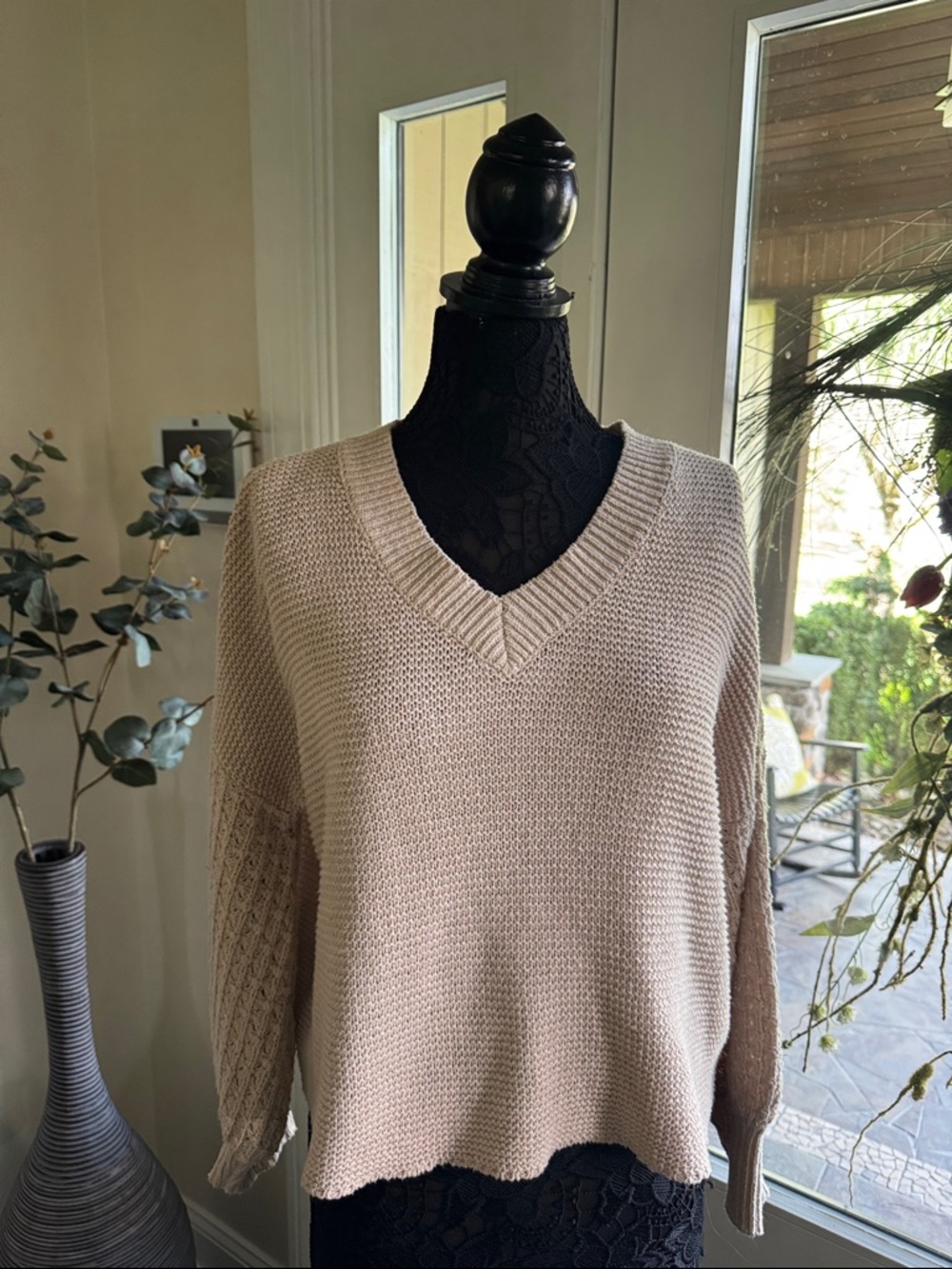 Mud Pie Beige V-Neck Knit Sweater
